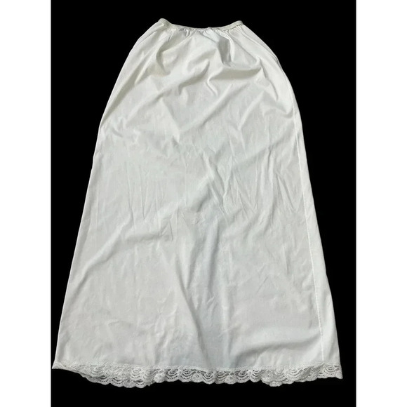 Vintage Shadow Line White Nylon Lace Trim Slit A-Line Midi Skirt Size M - Picture 8 of 8